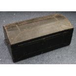 EARLY 20th CENTURY DOME TOP TRUNK WITH STRAP AND STUD DETAIL initial removed marking to the lid,