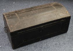 EARLY 20th CENTURY DOME TOP TRUNK WITH STRAP AND STUD DETAIL initial removed marking to the lid,