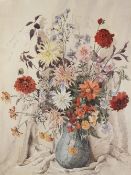 PHYLLIS J. HIBBERT WATERCOLOUR DRAWING Still life - Flowers in a vase Signed 29" x 21 1/2" (73.7cm x