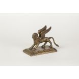 BRONZE MODEL OF A GRIFFIN, cast standing, with wings raised, on an oblong base, 4" (10.2cm) high