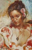 FERNANDEZ (Twentieth/Twenty First Century) OIL ON BOARD Bust portrait 'Spanish Girl' Signed,
