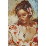 FERNANDEZ (Twentieth/Twenty First Century) OIL ON BOARD Bust portrait 'Spanish Girl' Signed,