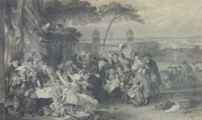 VICTORIAN STEEL ENGRAVING CELEBRATING NELSON'S RETURN FROM TRAFALGAR 17" x 28" (43.2cm x 71.1cm) and