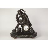 A FRENCH NAPOLEON III 'BRONZED' SPELTER, BLACK SLATE AND MARBLE MANTEL CLOCK the Japy Freres