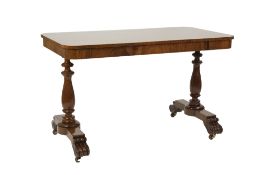 WILLIAM IV ROSEWOOD LIBRARY OR WRITING TABLE, oblong with quadrant corners, plain apron, on two