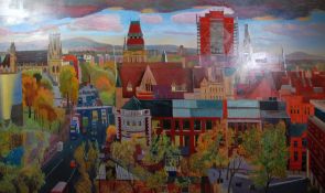 RICHARD PRYKE OIL ON BOARD Manchester Panorama Signed and dated (20) 09 48" x 78" (122 cm x 198.1