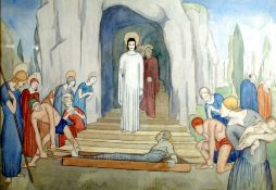 SALMAN WATERCOLOUR DRAWING 'Christ raising Lazarus' Unsigned 20" x 28" (50.8cm x 71.1cm)