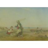 WILLIAM COLLINS (1788-1847) WATERCOLOUR DRAWING 'Shrimpers and fisherboys on the shore' Unsigned,