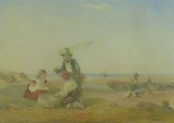 WILLIAM COLLINS (1788-1847) WATERCOLOUR DRAWING 'Shrimpers and fisherboys on the shore' Unsigned,