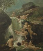 PHILIP RICHARD MORRIS (1838-1902) OIL PAINTING ON BOARD Nine putti playing at a waterfall Signed 13"