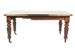 VICTORIAN MAHOGANY WIND-OUT EXTENDING DINING TABLE, with extra leaf, the rounded oblong top with