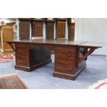 VICTORIAN MAHOGANY KNEEHOLE PARTNERS DESK, the inlet top with fold down extensions to short sides,