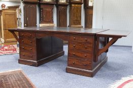 VICTORIAN MAHOGANY KNEEHOLE PARTNERS DESK, the inlet top with fold down extensions to short sides,