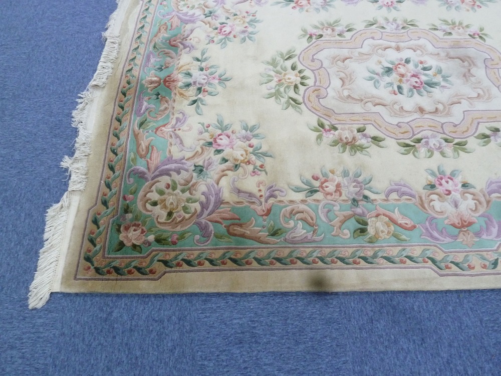 GOOD QUALITY EMBOSSED WASHED CHINESE CARPET OF AUBUSSON DESIGN with large centre floral oblong panel - Image 2 of 3