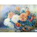 MARION L. BROOM (1878-1962) WATERCOLOUR DRAWING Chrysanthemums in a glass vase Signed 22" x 30" (