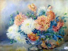 MARION L. BROOM (1878-1962) WATERCOLOUR DRAWING Chrysanthemums in a glass vase Signed 22" x 30" (