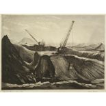MARION RHODES ETCHINGS, TWO 'Open Cast Coal Mining, Over Hulton, Bolton' and ANOTHER AS ABOVE both