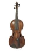 UNBRANDED 19th CENTURY VIOLIN, bears repairers label 'Repaired by Wm. H. Hall - violin maker