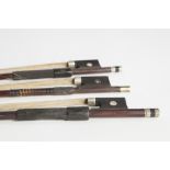 VIOLIN BOW with octagonal stick stamped Vuillaume A Paris, 29" long overall and TWO OTHER VIOLIN