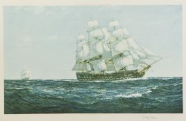 MONTAGUE DAWSON ARTIST SIGNED COLOUR PRINT 'Searching the Seas' 15 1/4" x 25" (38.8cm x 63.5cm)