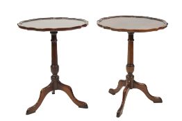 CHARLES BARR, PAIR OF MODERN GEORGIAN STYLE TRIPOD OCCASIONAL TABLES, each with flame cut, pie crust