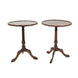 CHARLES BARR, PAIR OF MODERN GEORGIAN STYLE TRIPOD OCCASIONAL TABLES, each with flame cut, pie crust