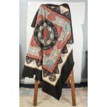 TURKISH EMBROIDERED FABRIC WALL HANGING OR TABLE COVER, square with outer border, shaped and