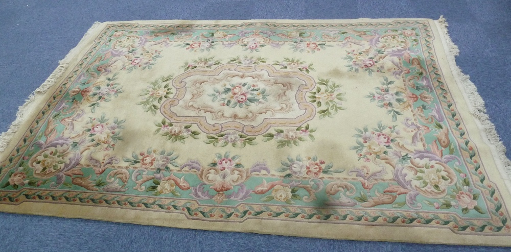 GOOD QUALITY EMBOSSED WASHED CHINESE CARPET OF AUBUSSON DESIGN with large centre floral oblong panel - Image 3 of 3