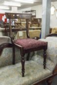 A VICTORIAN MAHOGANY DINING CHAIR, SHAPED TOP RAIL, RAIL BACK SUPPORT, DROP IN PAD SEAT, ALL