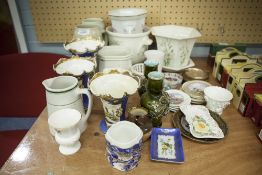 A GARNITURE OF 3 VICTORIAN CHINA VASES, HAND PAINTED WITH LANDSCAPES, QUANTITY OF SMALL PORCELAIN