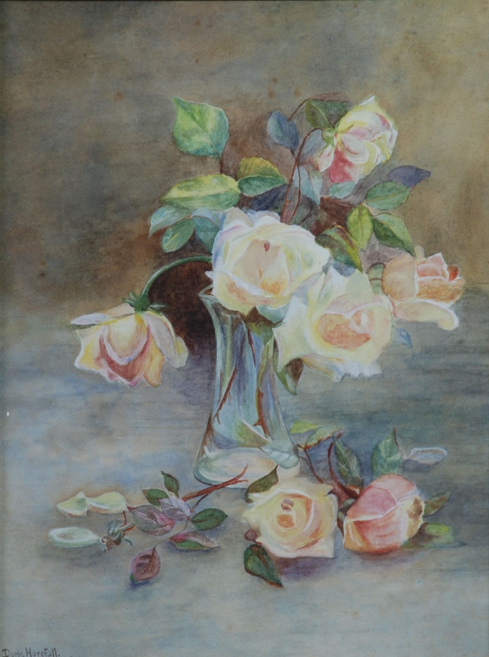 DORIS HORSFALL TWO WATERCOLOUR DRAWINGS Roses in a glass vase Signed and dated 1916 and 1917 10 1/2" - Bild 2 aus 2