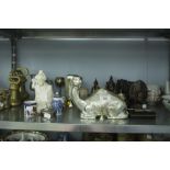 A SELECTION OF DIVERSE OBJECTS INCLUDING TWENTIETH CENTURY CHINESE SOAPSTONE, EBONY ELEPHANTS,