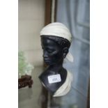 BOSSONS TYPE PAINTED PLASTER BUST - AFRICAN FEMALE FIGURE, 8 1/2" HIGH