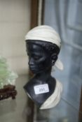 BOSSONS TYPE PAINTED PLASTER BUST - AFRICAN FEMALE FIGURE, 8 1/2" HIGH