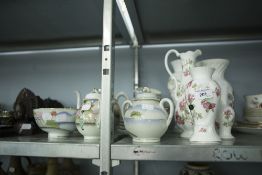 AYNSLEY WARES; FOUR VASES AND A JUG AND AN ORIENTAL TEA SERVICE