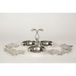 ETAINS DU MANOIR, FRENCH STAINLESS STEEL THREE SECTION HORS D' OEUVRES DISH WITH CENTRAL HANDLE, 9