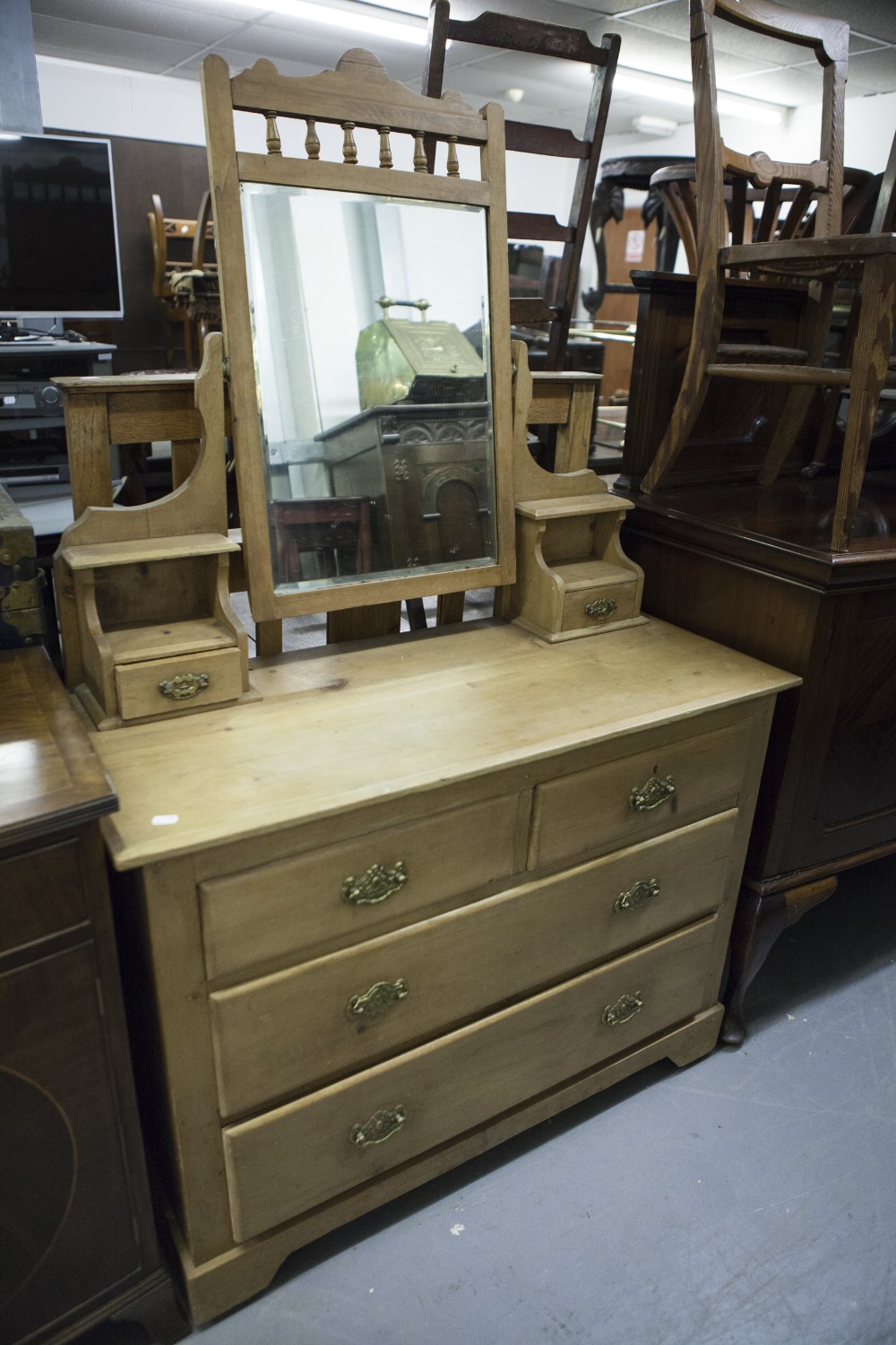 VICTORIAN PINE DRESSING CHEST WITH RECTANGULAR SWING MIRROR - Image 2 of 2