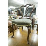 A GOOD VICTORIAN CARVED WALNUT BALLOON BACKED SINGLE CHAIR, ON CABRIOLE FRONT SUPPORTS