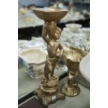 A GILT 'HEIRLOOM POT POURRI STAND, CHERUB SUPPORTING A BOWL AND A SIMILAR STAND (2)