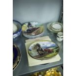 TEN DAVENPORT POTTERY STEAM LOCOMOTIVE THEMED CHINA COLLECTORS PLATES (TWO PAIRS AND SET OF SIX),