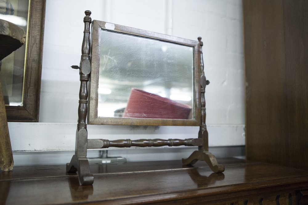 VICTORIAN SMALL MAHOGANY FRAMED OBLONG CHEVAL TOILET MIRROR