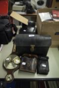 TWO PAIRS OF BINOCULARS, A BELL AND HOWELL AUTOLOAD CINE CAMERA, A BAROMETER ETC,...