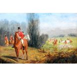 AFTER J. F. HERRING A PAIR PROBABLY OVER -PAINTED PRINTS Fox hunting scenes, bearing signatures 5" x