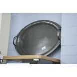 'HOMELAND' PEWTER PLANISHED TWO-HANDLED OVAL TRAY, 23" X 16"