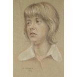 ALLAN REES COWNIE (b.1927) PASTEL Portrait 'Girl in white collar' Signed, titled verso 13 1/2" x