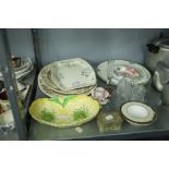 PAIR OF COPELAND POTTERY OVAL MEAT DISHES, CIRCA 1880, A CUT GLASS CRUET, A CARLTON WARE DISH AND