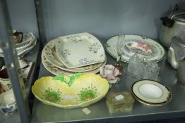 PAIR OF COPELAND POTTERY OVAL MEAT DISHES, CIRCA 1880, A CUT GLASS CRUET, A CARLTON WARE DISH AND