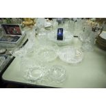 COLLECTION OF CUT GLASS TABLE WARES, PLATES, BOWLS, VASES ETC....