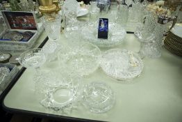 COLLECTION OF CUT GLASS TABLE WARES, PLATES, BOWLS, VASES ETC....