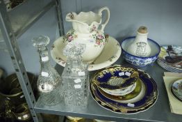 CERAMICS AND GLASS, MIXED LOT, MODERN MEISSEN BLUE AND GILT FLORAL MOULDED PLATE, SIMILAR OVAL DISH,